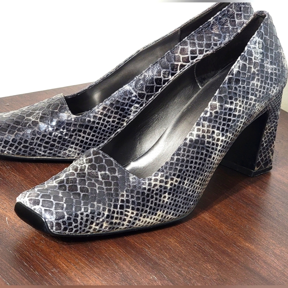 Ann Marino Vintage 90s Dark Gray/Black Snakeskin Leather Heel Pumps Size 9M